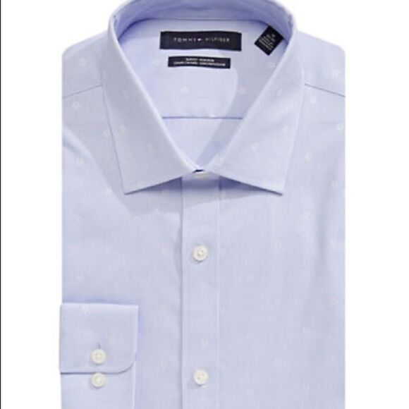 Tommy Hilfiger Slim Fit Neat Dot Dress Shirt-BLUE-15.5-34/35 - Picture 1 of 4